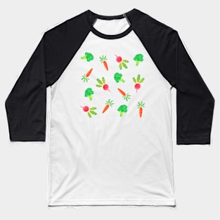 Veggie garden pattern with broccoli, radishes and carrots Baseball T-Shirt